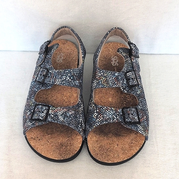 SAS Womens 9.5 Relaxed Heel Strap Sandal Blue Leather Casual Summer Vacation - Picture 3 of 8